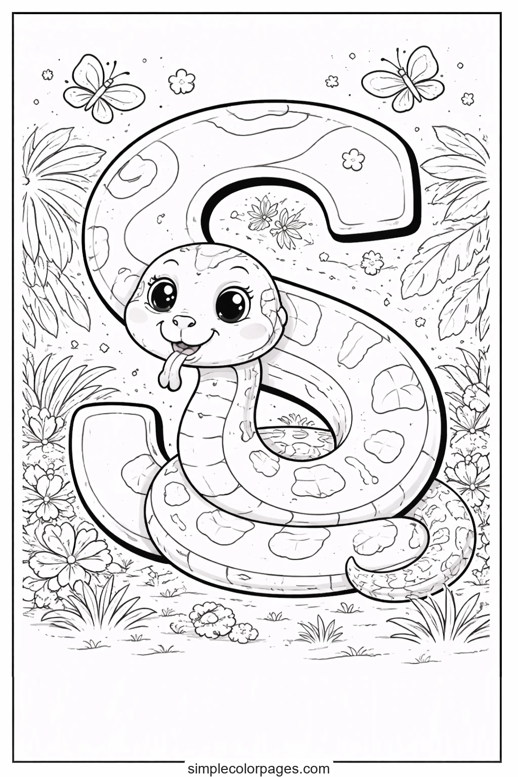 Preview of Letter S with Snake Coloring Page