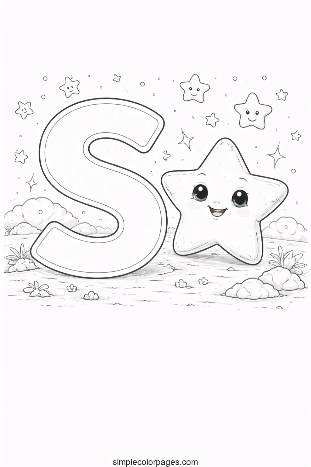 Preview of Letter S with Star Coloring Page
