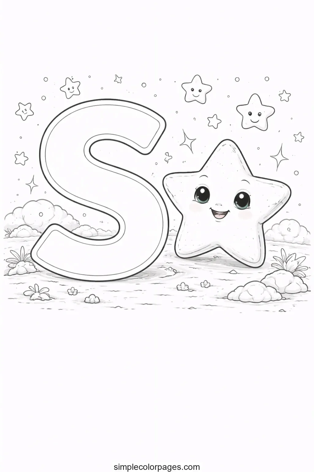 Preview of Letter S with Star Coloring Page