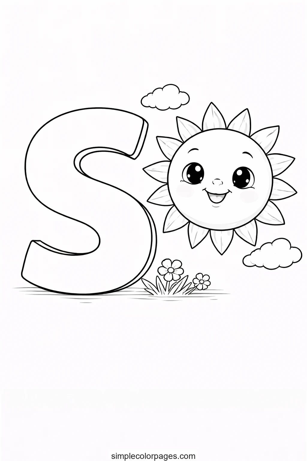 Preview of Letter S with Sun Coloring Page