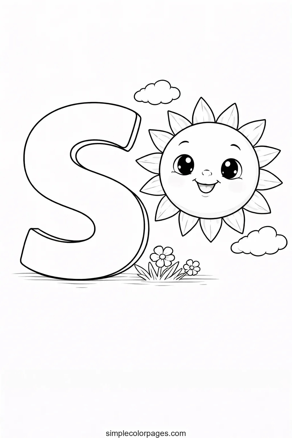 Preview of Letter S with Sun Coloring Page