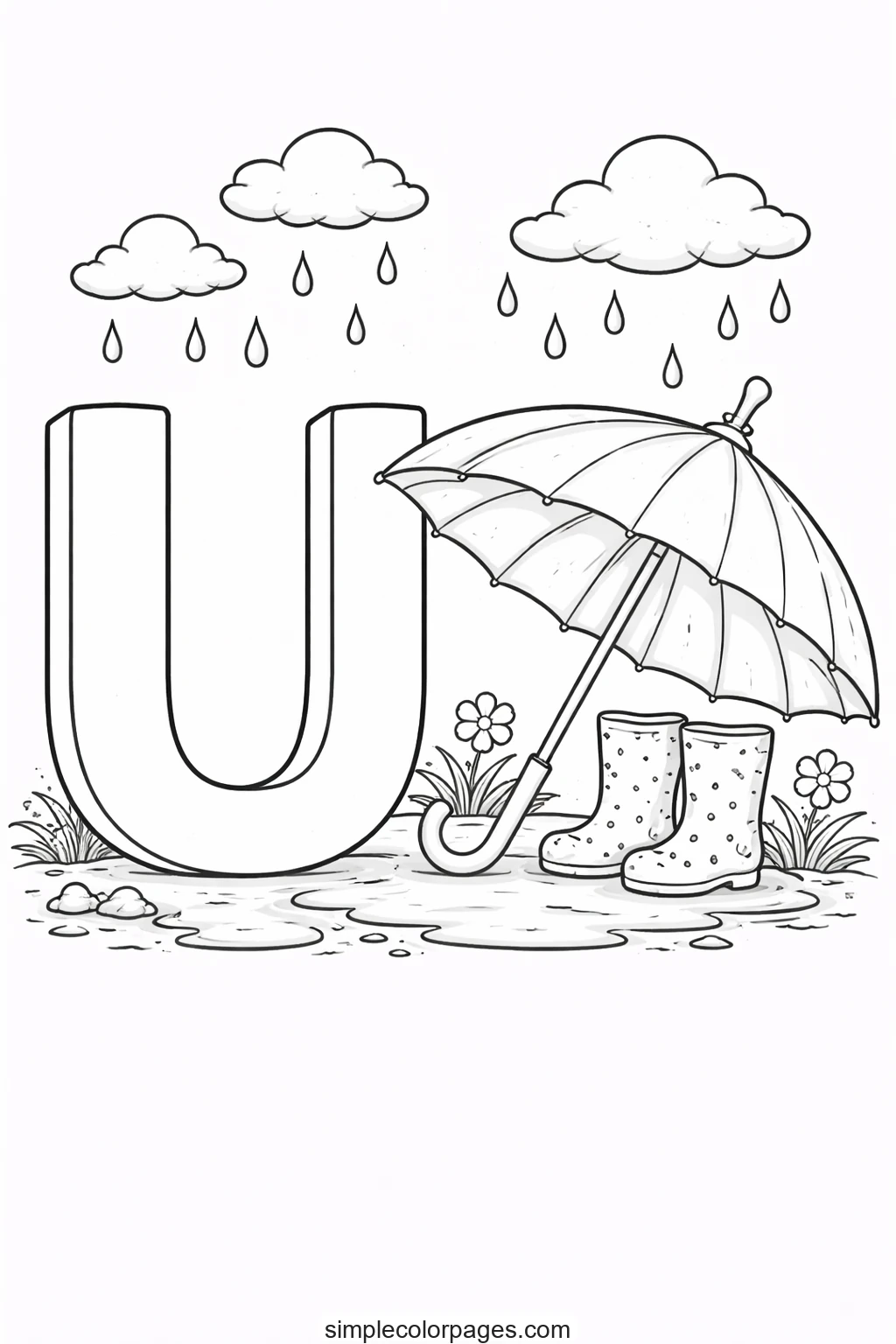 Preview of Letter U with Umbrella Coloring Page