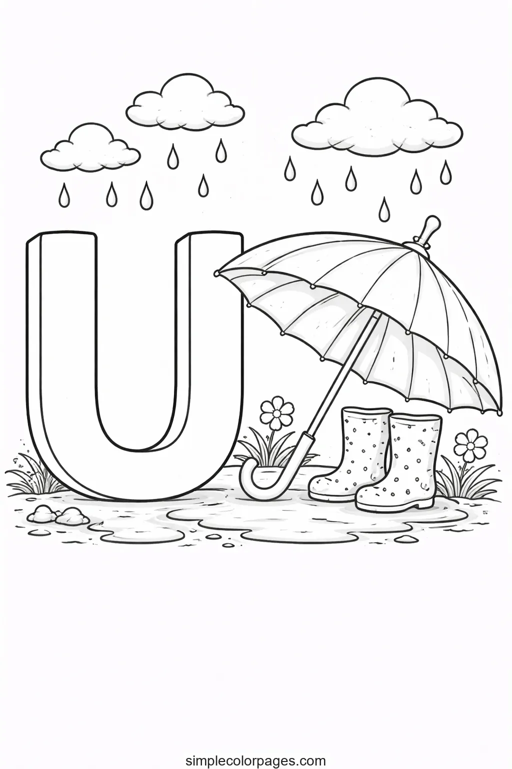 Preview of Letter U with Umbrella Coloring Page