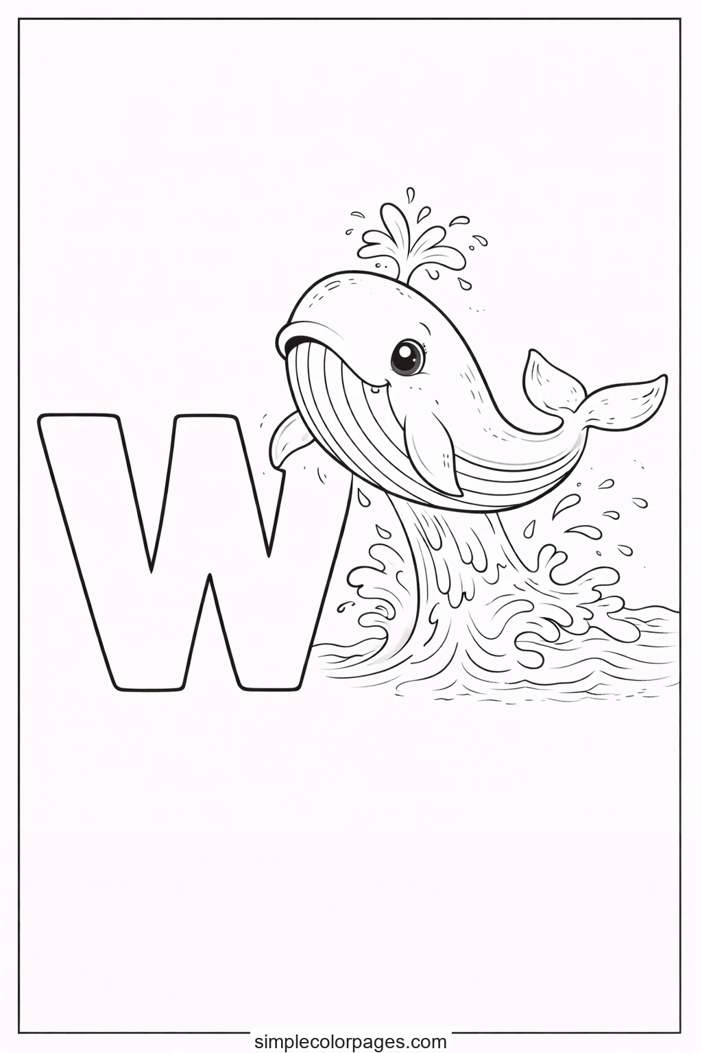 Preview of Letter W with Whale Coloring Page