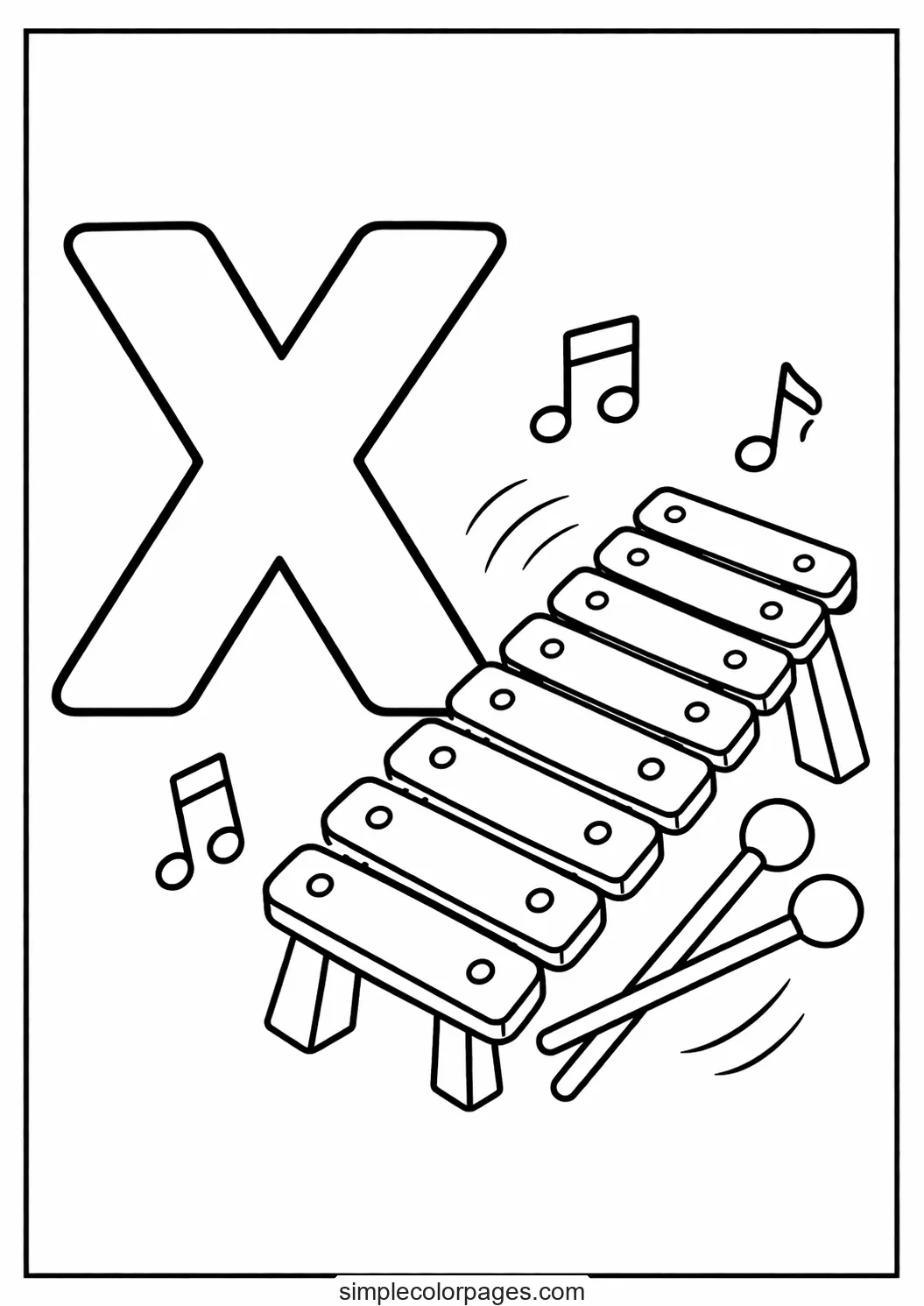 Preview of Letter X with Xylophone Coloring Page
