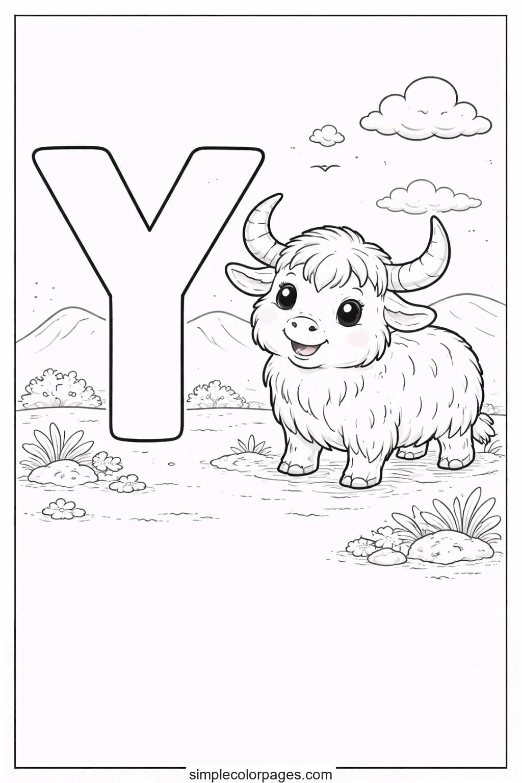 Preview of Letter Y with Yak Coloring Page