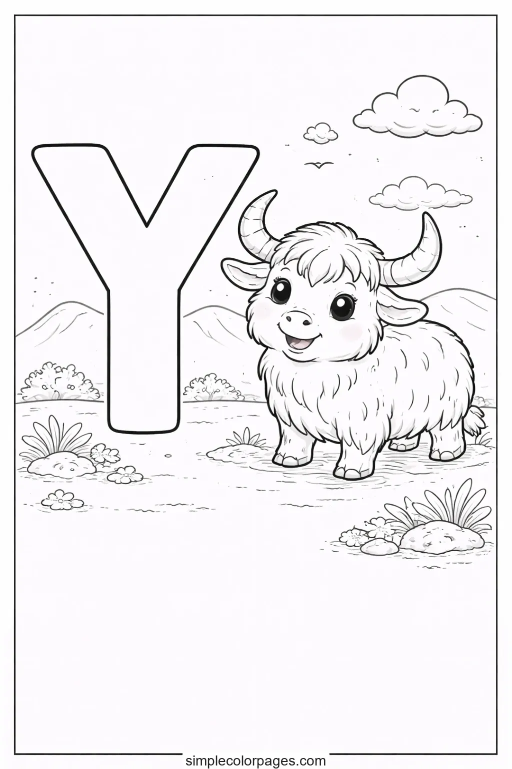 Preview of Letter Y with Yak Coloring Page