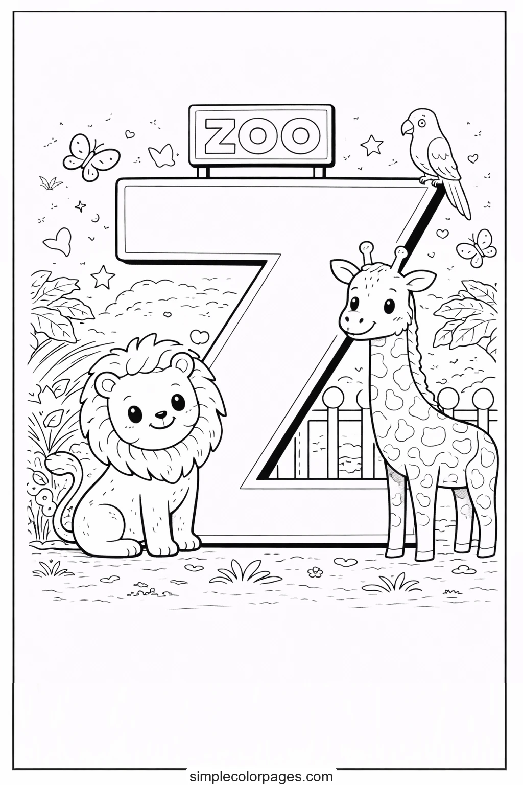 Preview of Letter Z with Zoo Coloring Page