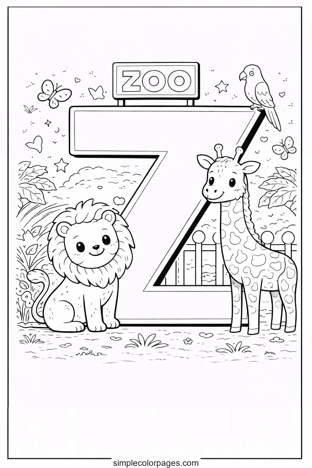 Preview of Letter Z with Zoo Coloring Page