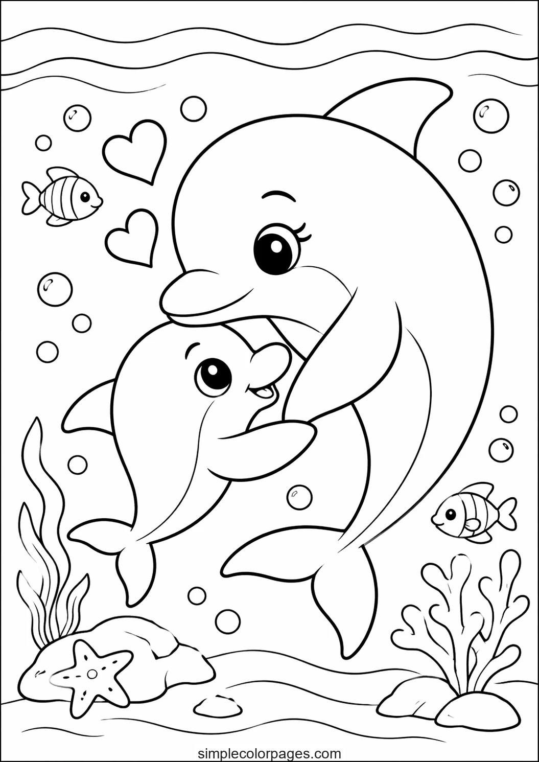 Preview of Baby Dolphin with Mother Coloring Page