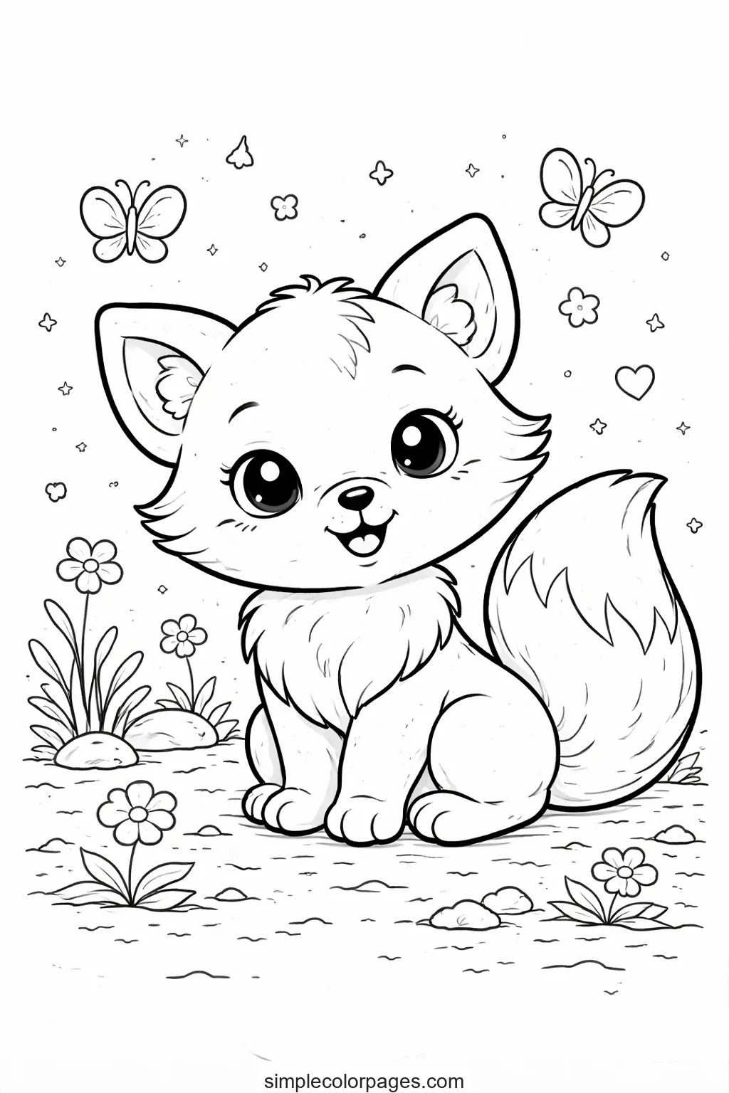 Preview of Baby Fox Sitting Coloring Page