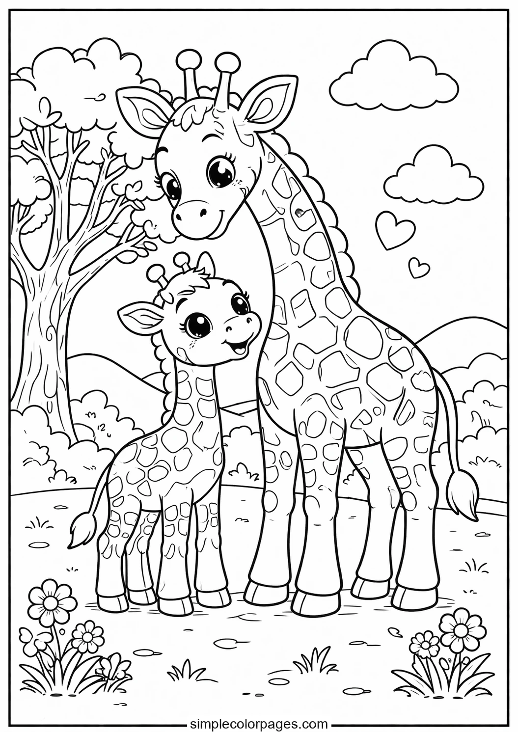 Preview of Baby Giraffe with Mother Coloring Page