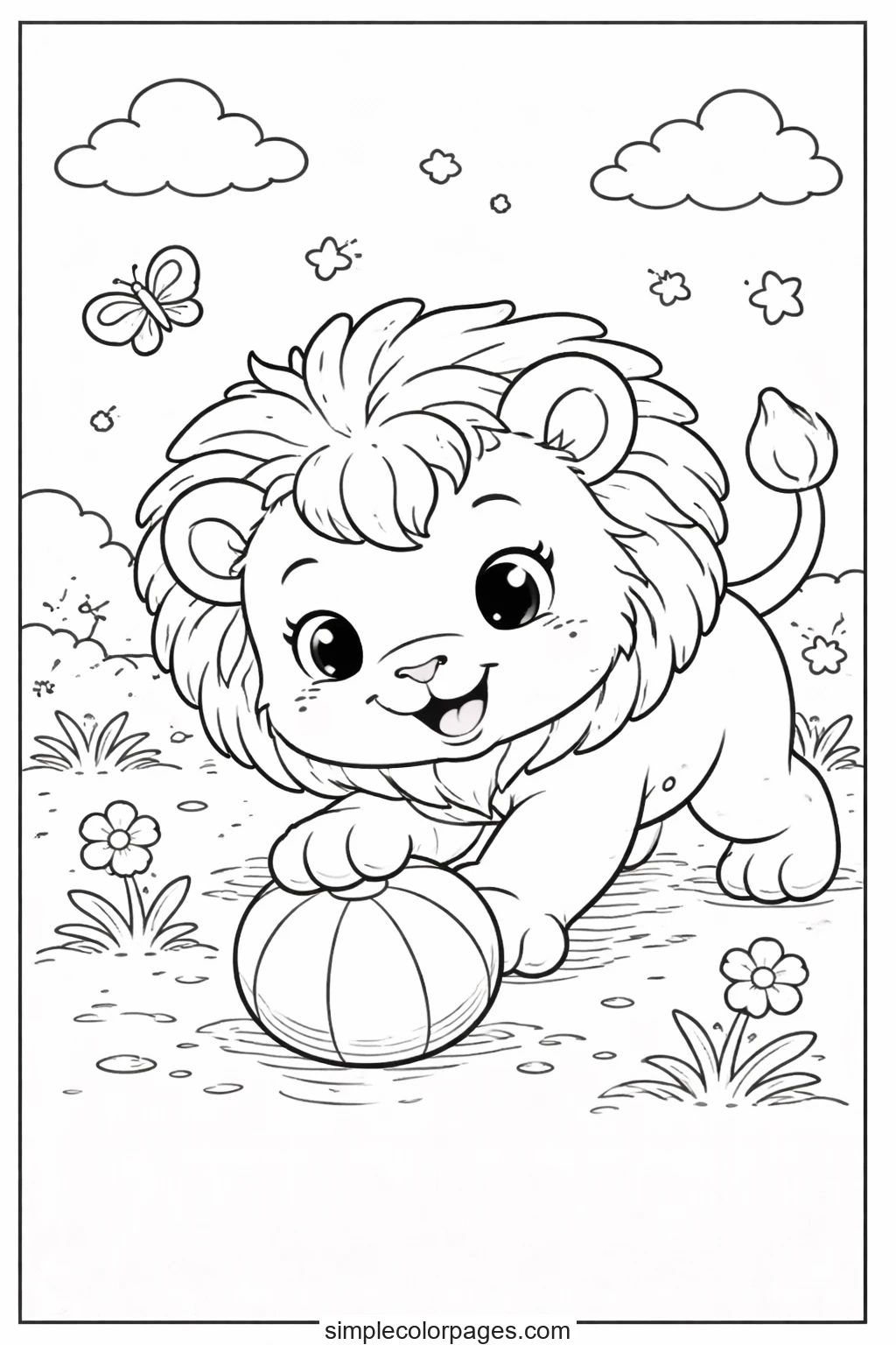 Preview of Baby Lion Playing Coloring Page