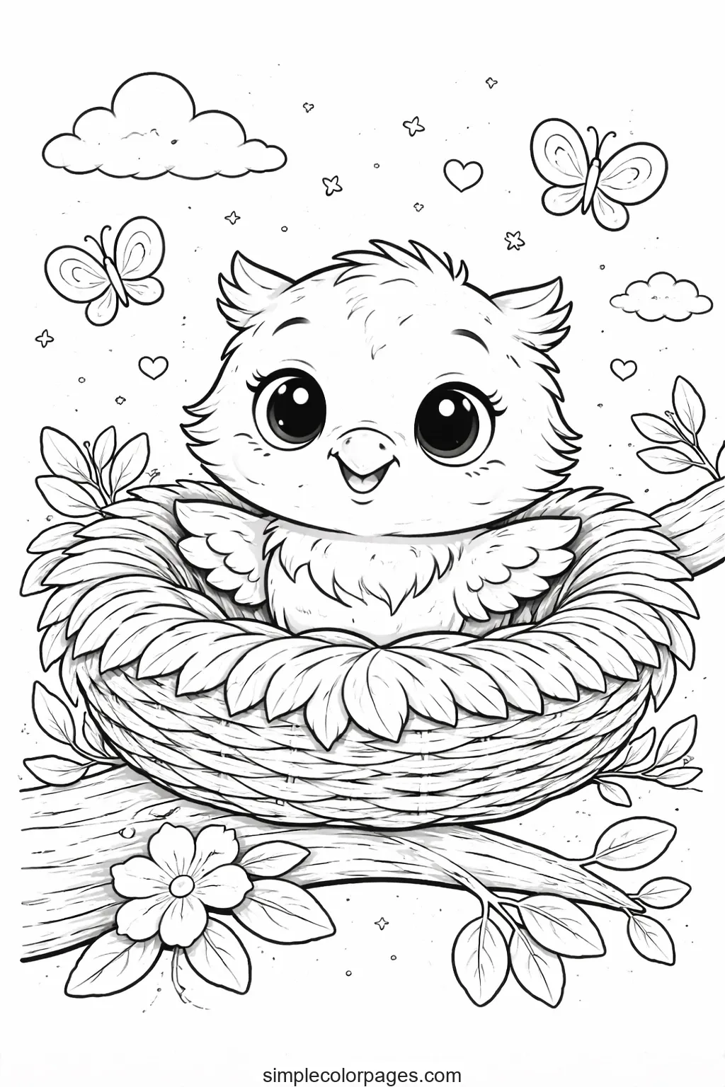 Preview of Baby Owl in Nest Coloring Page