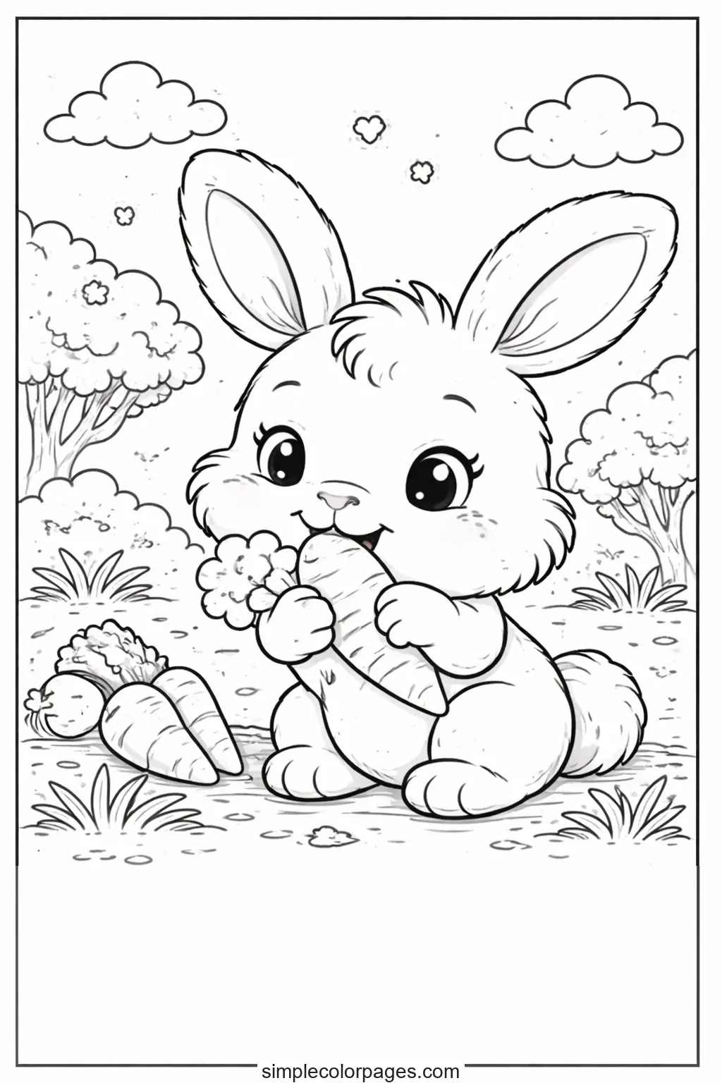 Preview of Baby Rabbit with Carrot Coloring Page