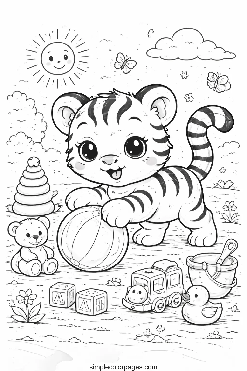 Preview of Baby Tiger Playing Coloring Page