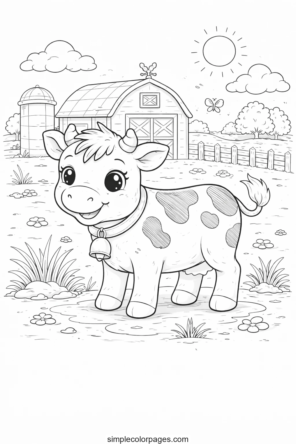Preview of Cow by the Barn Coloring Page