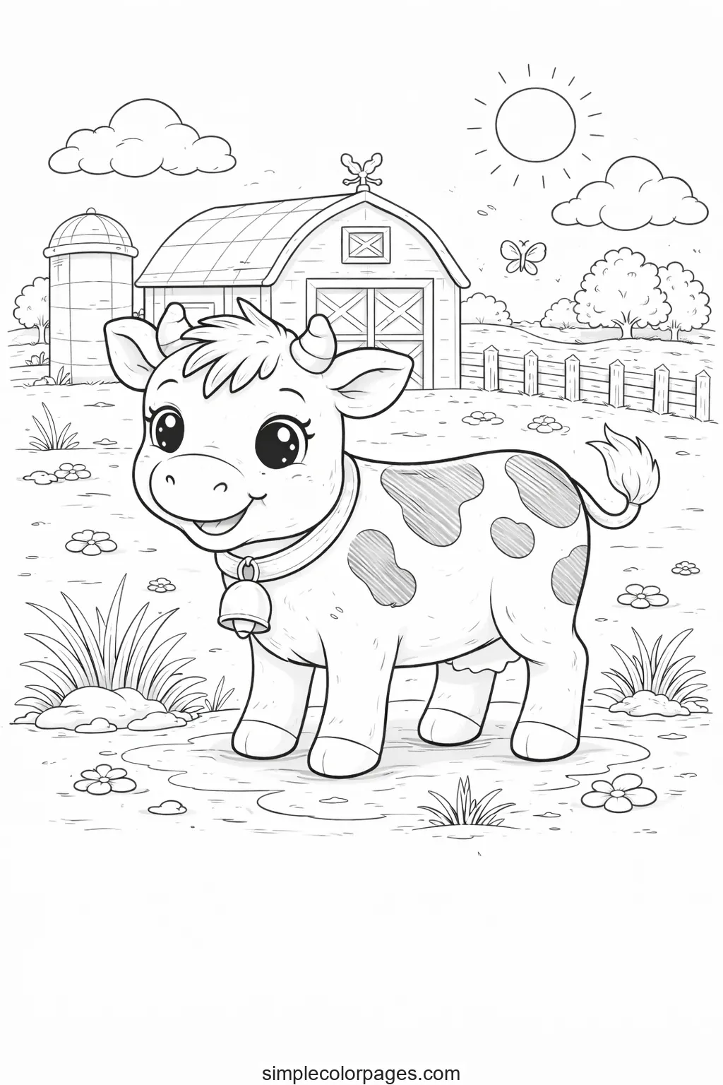Preview of Cow by the Barn Coloring Page