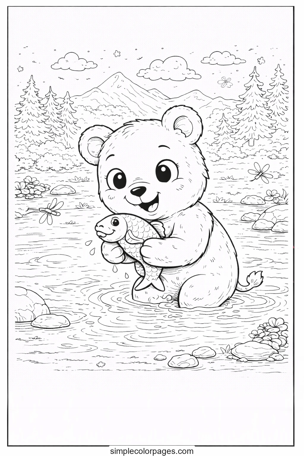 Preview of Bear Fishing Coloring Page