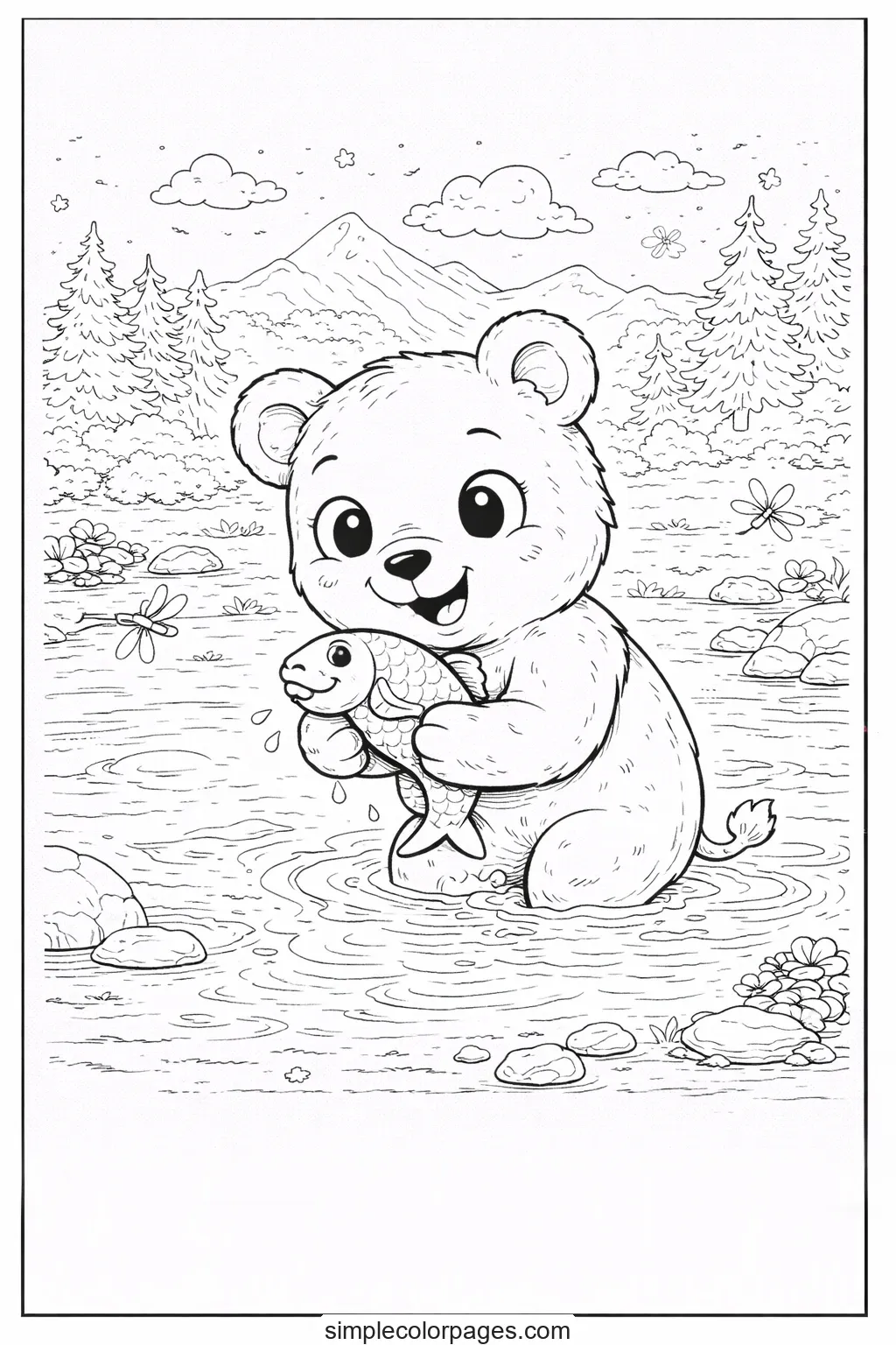 Preview of Bear Fishing Coloring Page