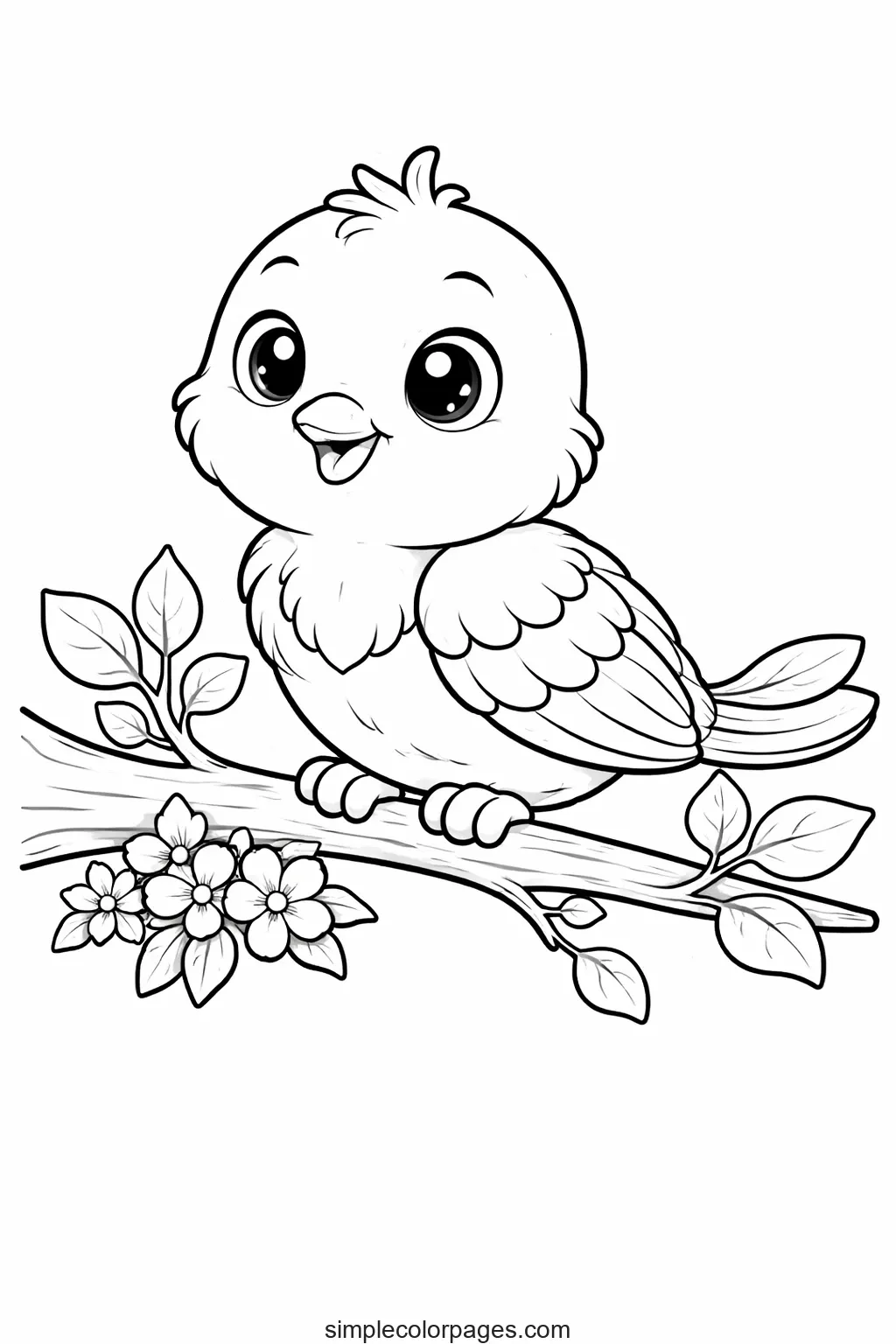 Preview of Bird on Branch Coloring Page