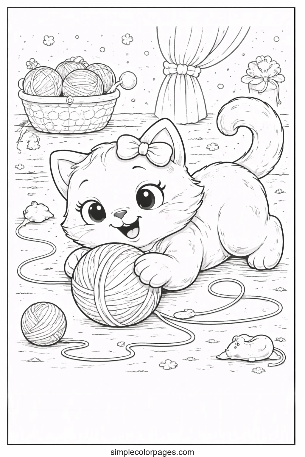 Preview of Cat Playing with Yarn Coloring Page