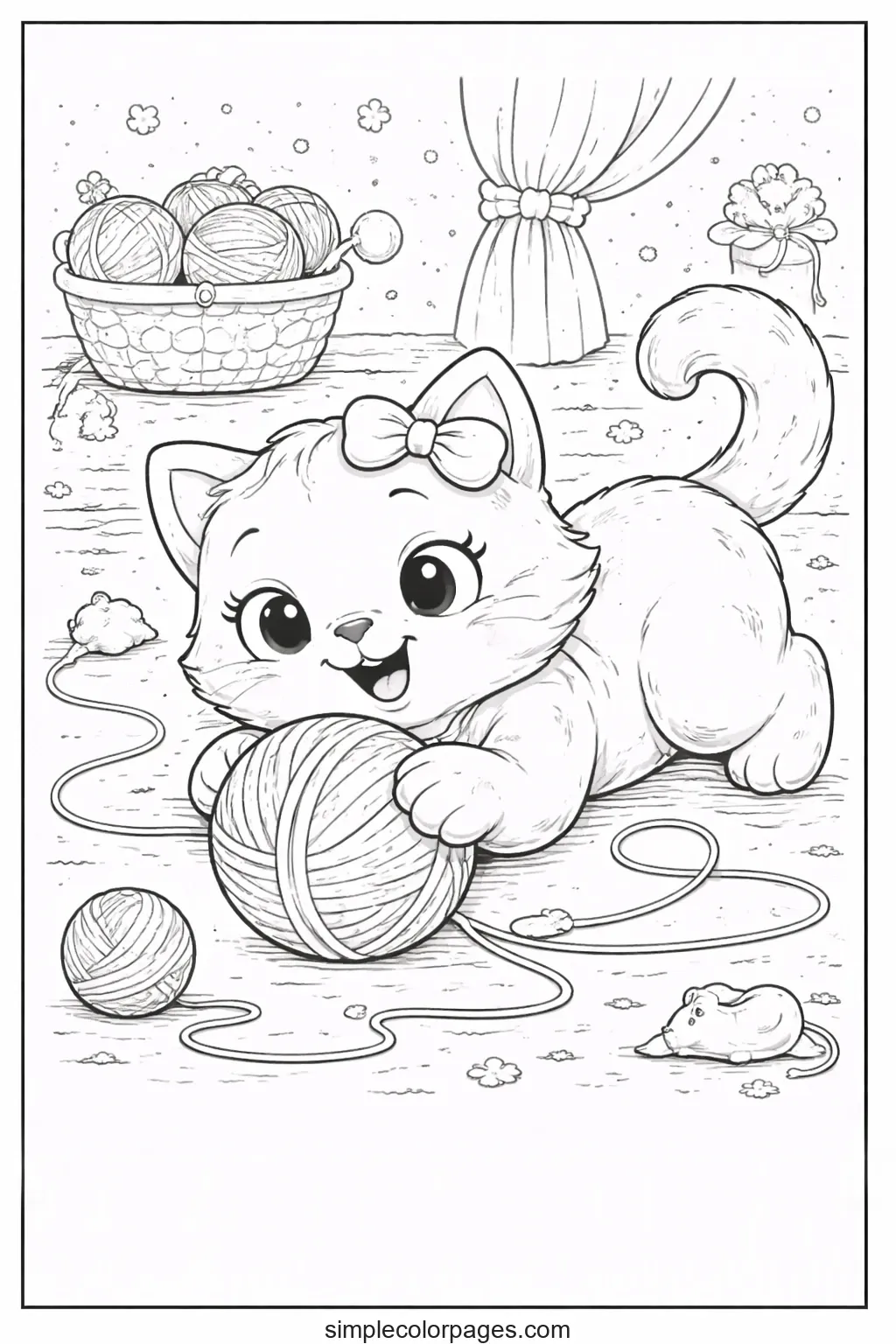 Preview of Cat Playing with Yarn Coloring Page