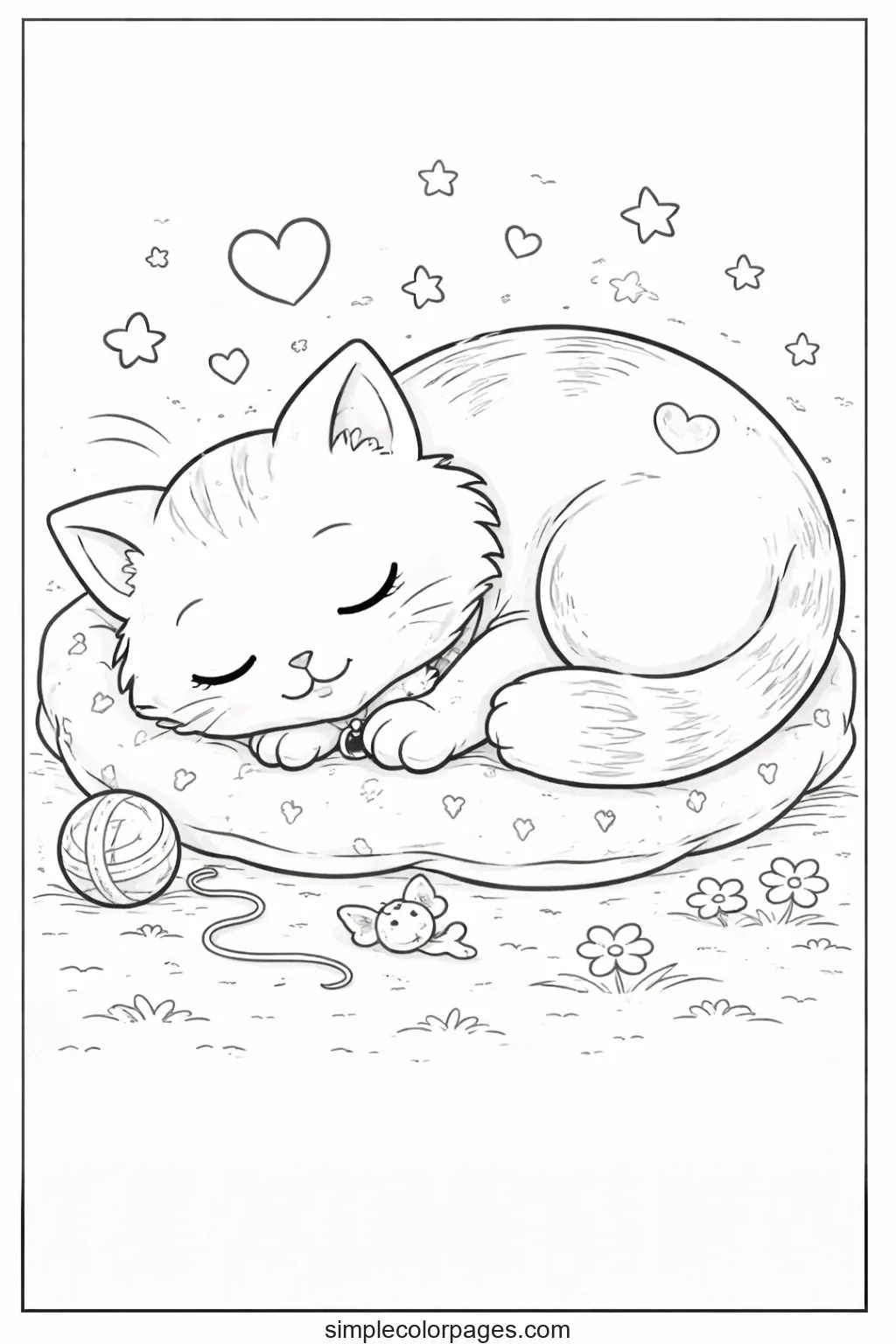 Preview of Sleeping Cat Coloring Page
