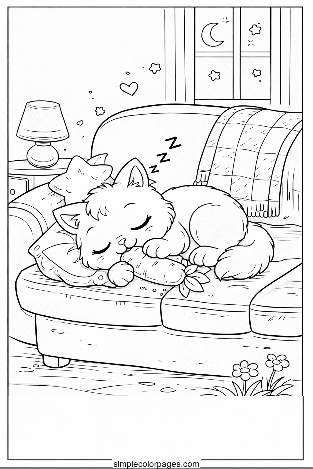 Preview of Cat Sleeping on Couch Coloring Page