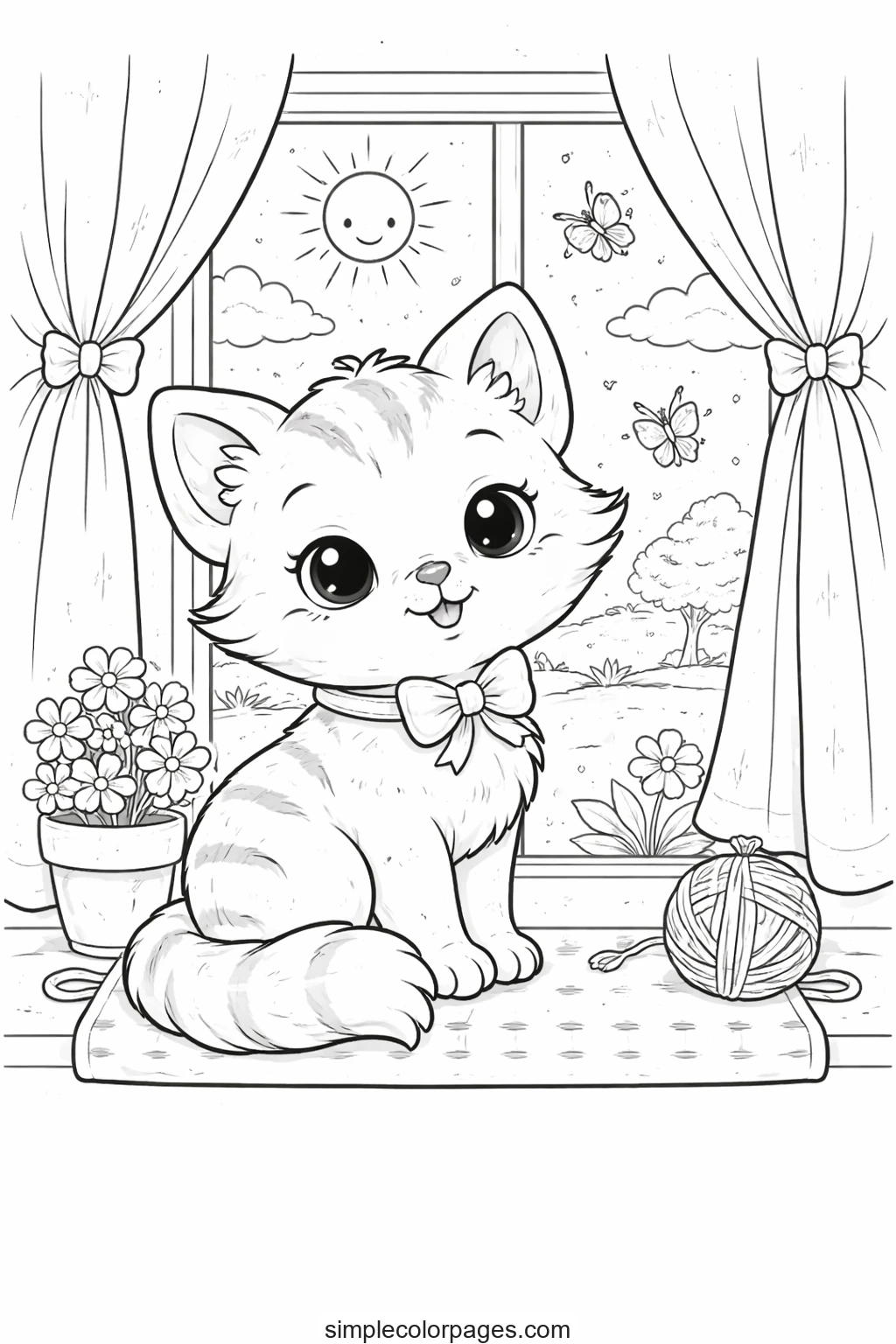 Preview of Cat by Window Coloring Page