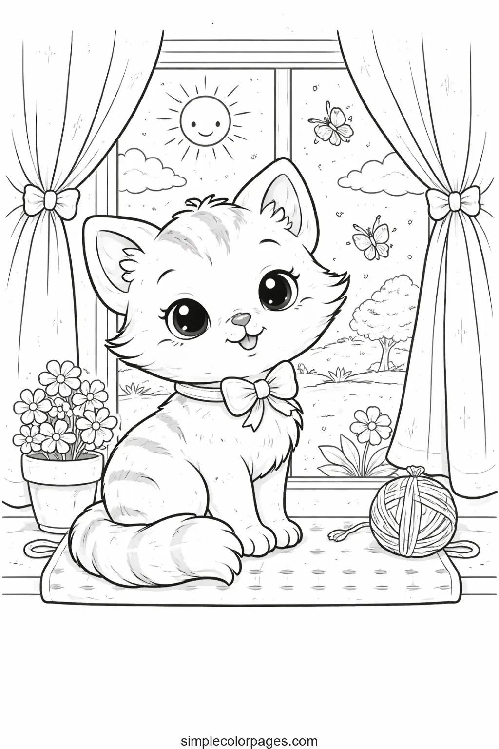 Preview of Cat by Window Coloring Page