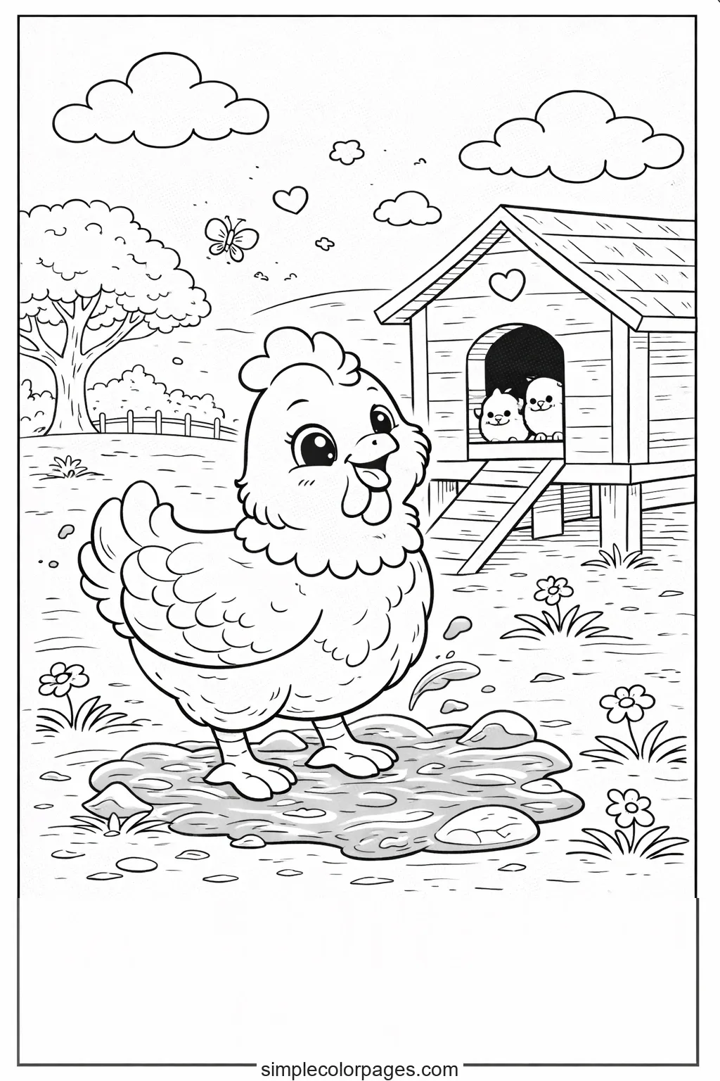 Preview of Chicken Near Coop Coloring Page