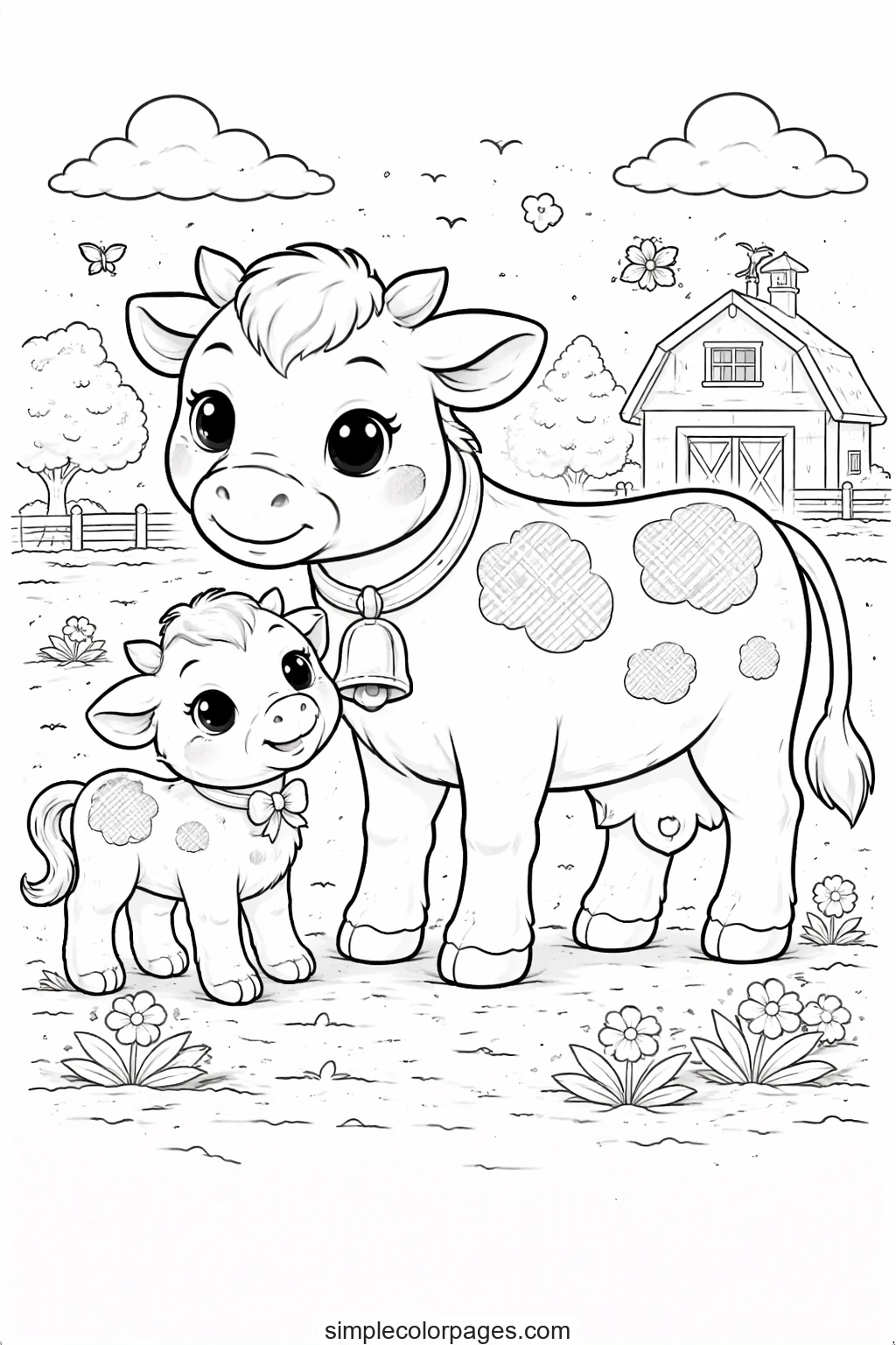 Preview of Cow and Baby Calf Coloring Page