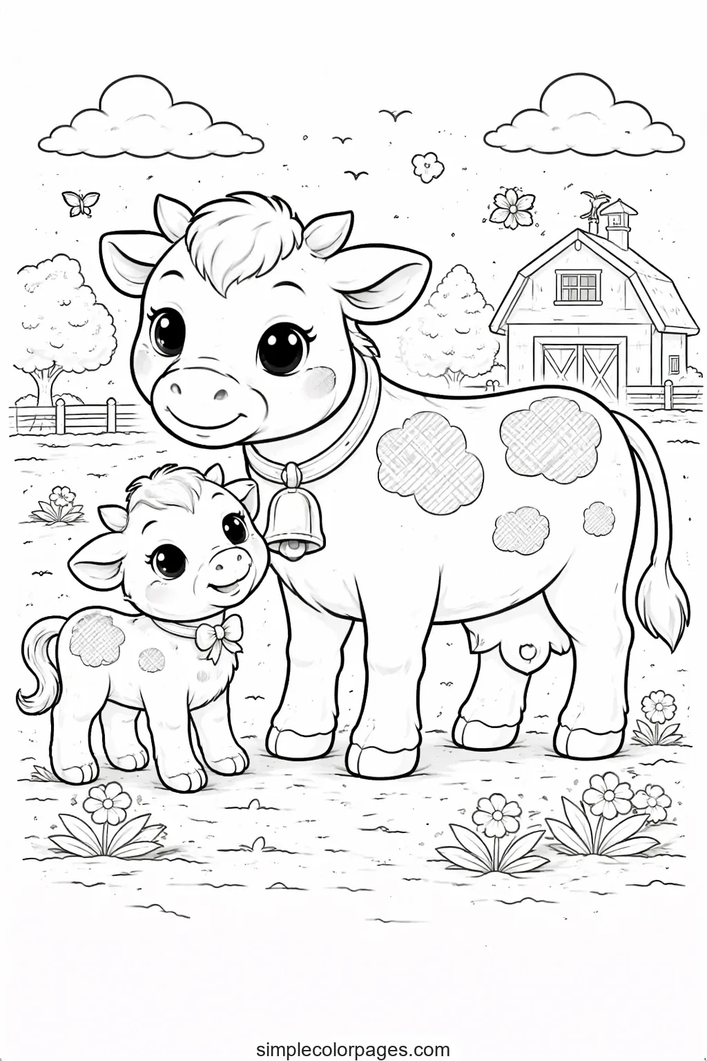 Preview of Cow and Baby Calf Coloring Page