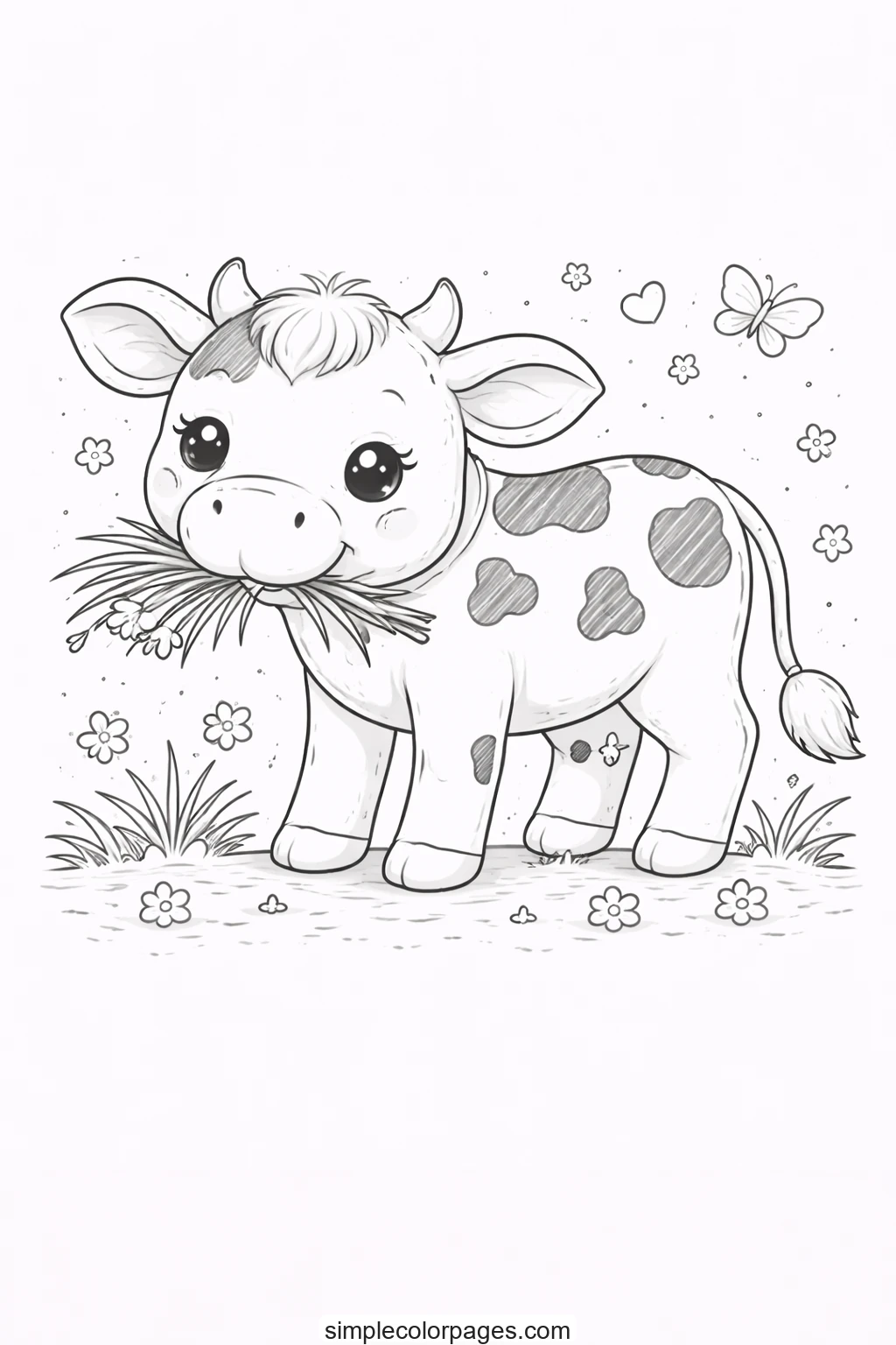 Preview of Cow Eating Grass Coloring Page