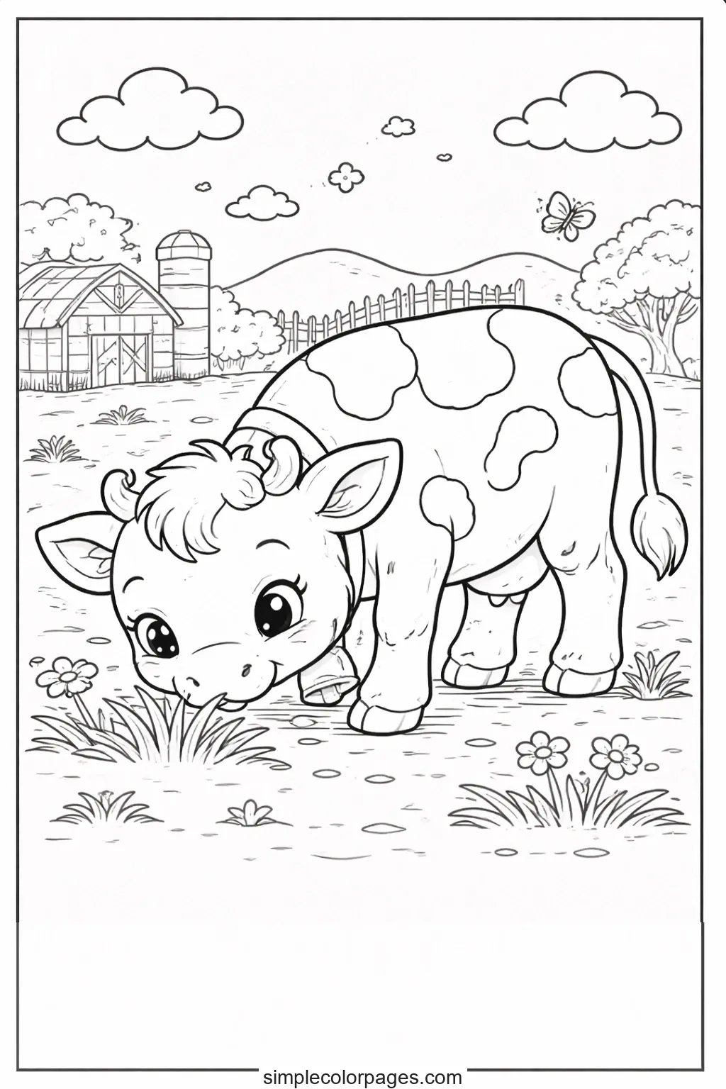 Preview of Cow Grazing in Field Coloring Page