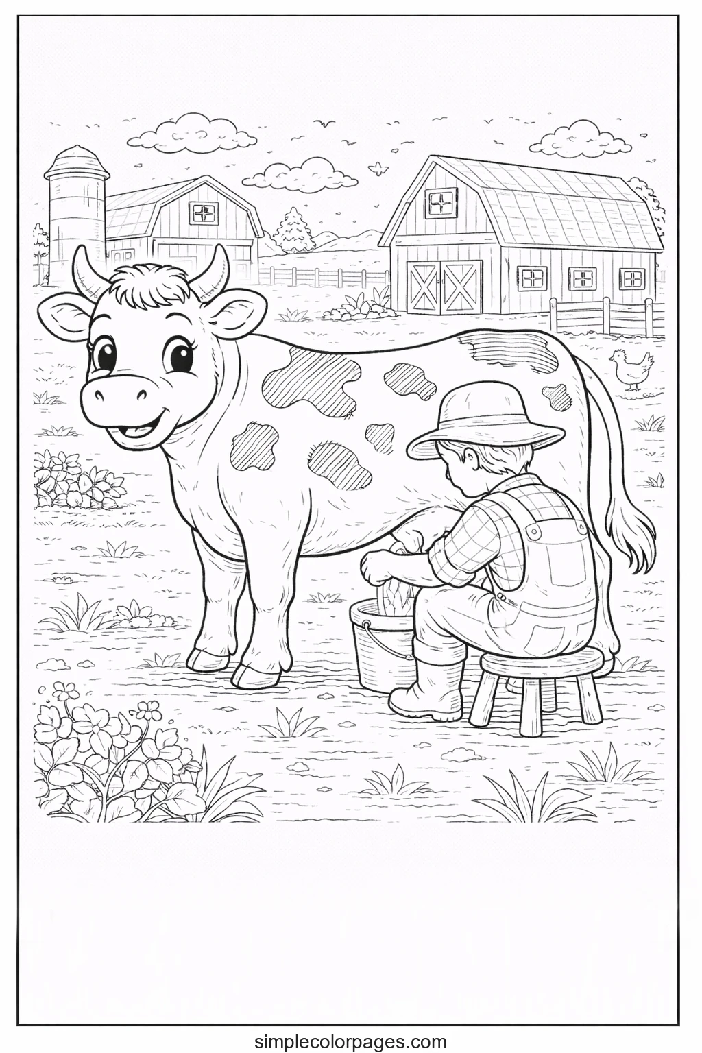 Preview of Cow Being Milked Coloring Page