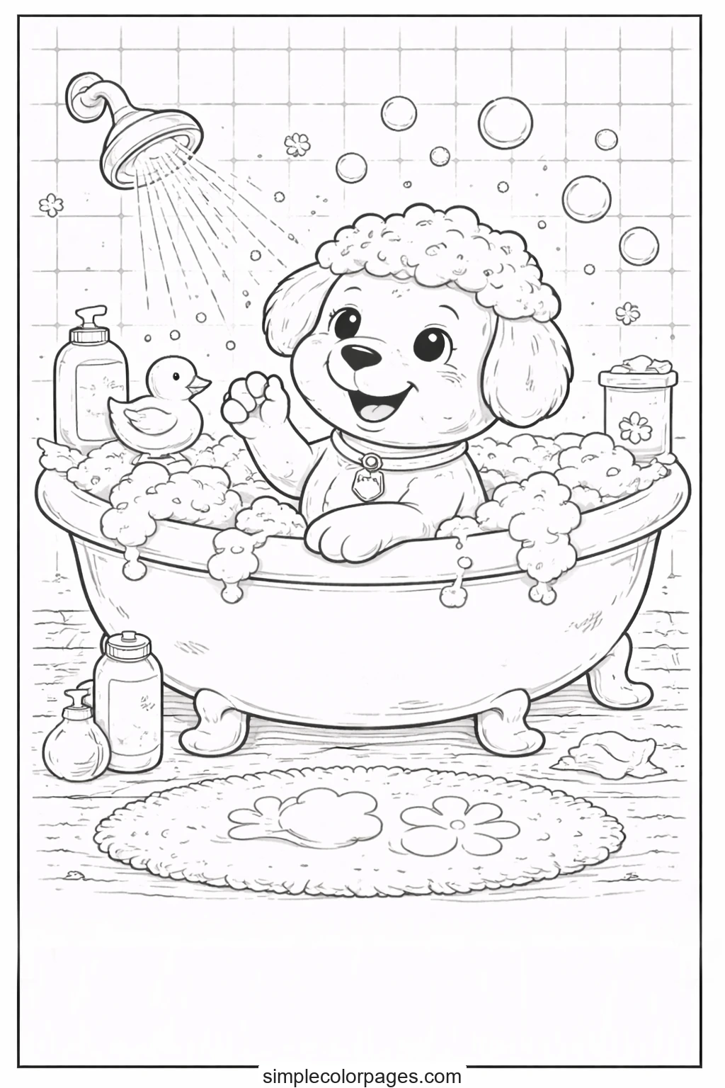 Preview of Dog Bath Time Coloring Page
