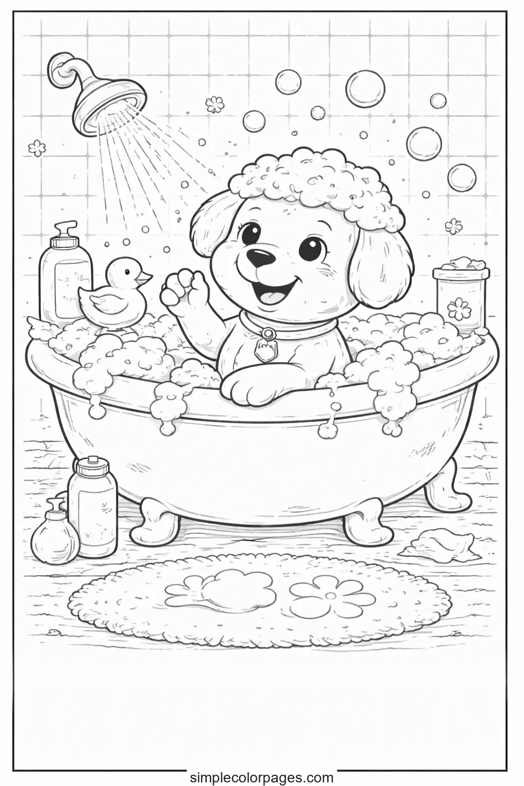 Preview of Dog Bath Time Coloring Page