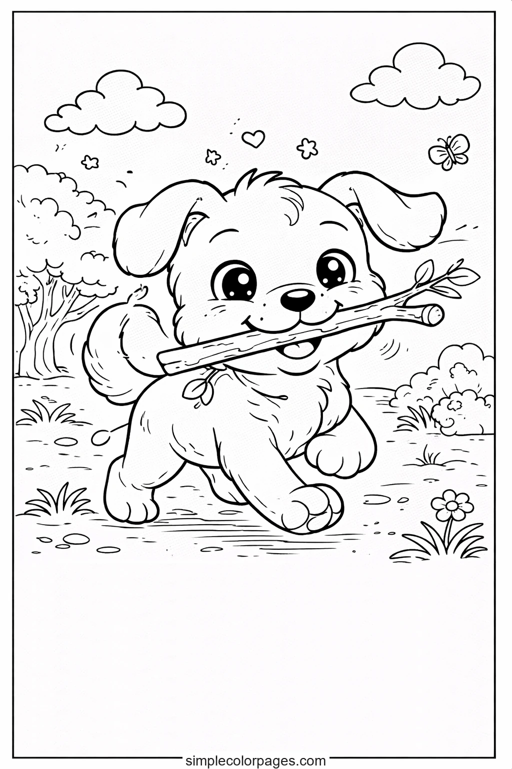 Preview of Dog Fetching Stick Coloring Page