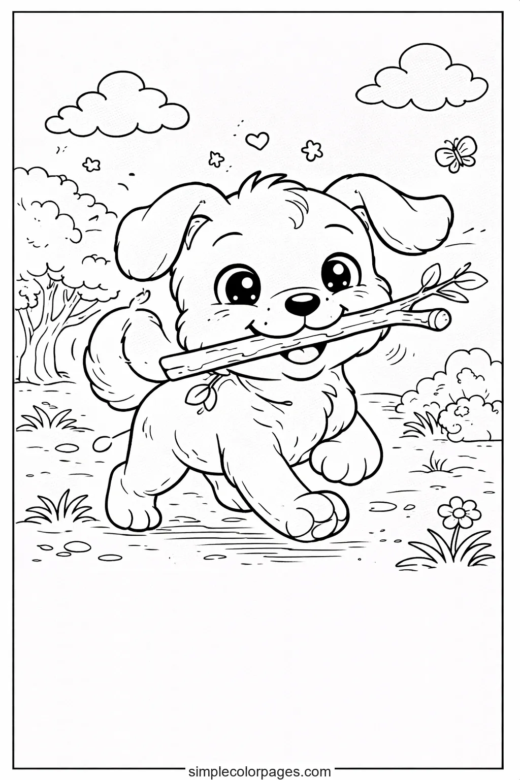 Preview of Dog Fetching Stick Coloring Page