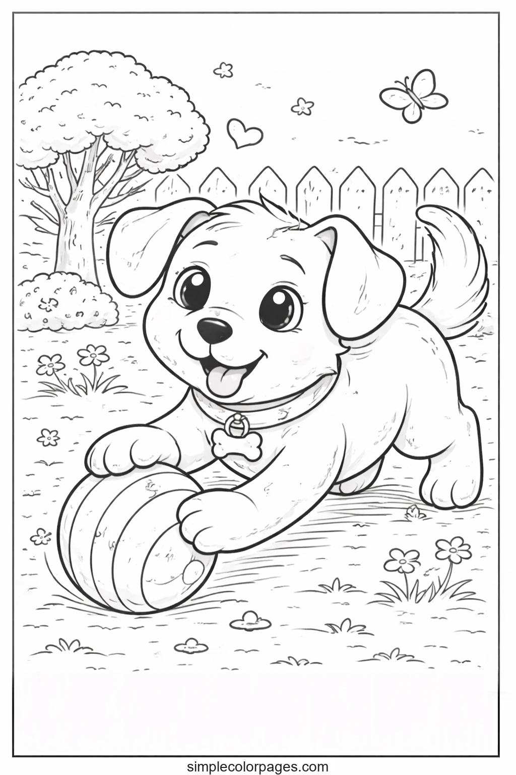 Preview of Dog Playing Ball Coloring Page