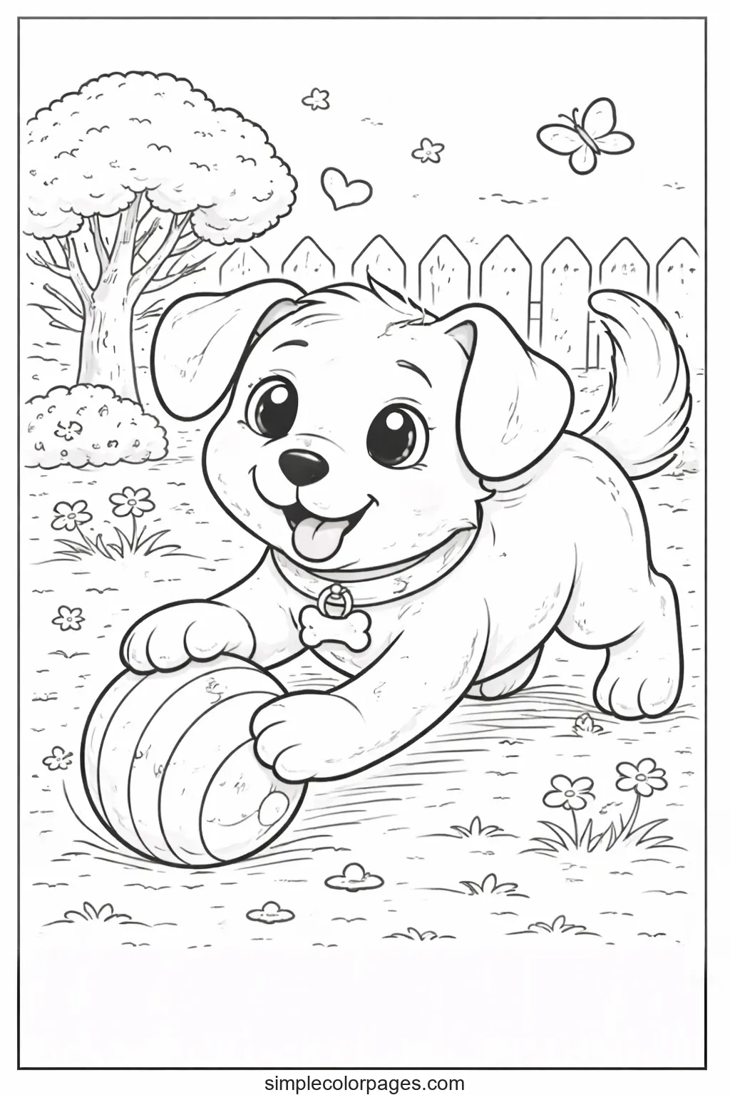 Preview of Dog Playing Ball Coloring Page