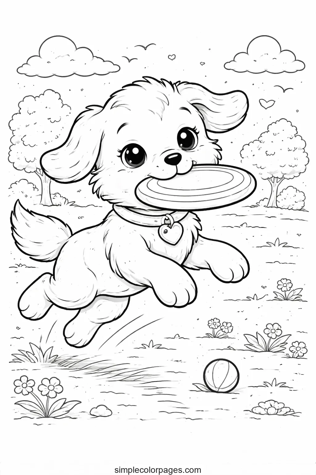 Preview of Dog Playing Frisbee Coloring Page
