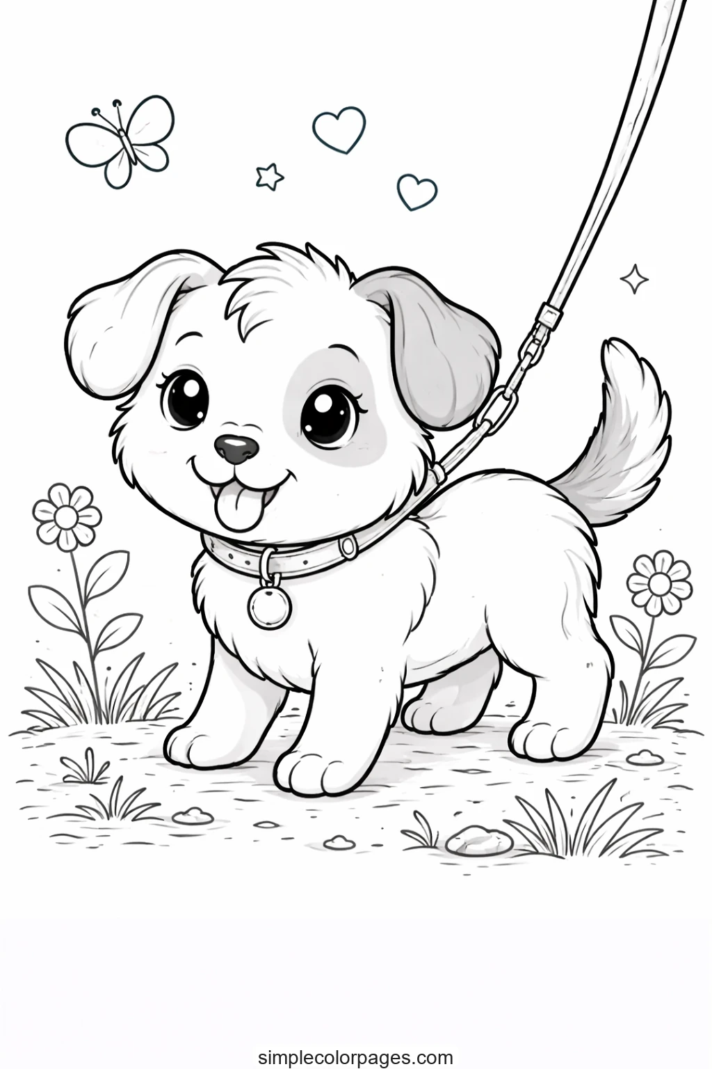 Preview of Dog Walk Coloring Page