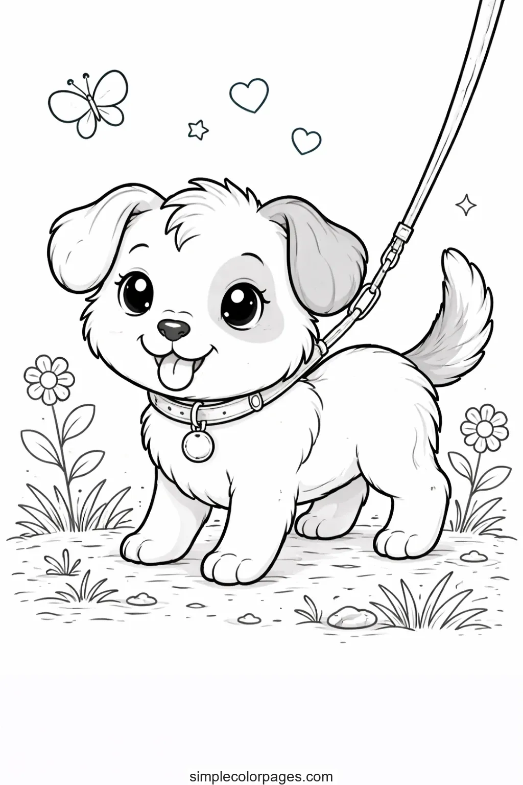 Preview of Dog Walk Coloring Page