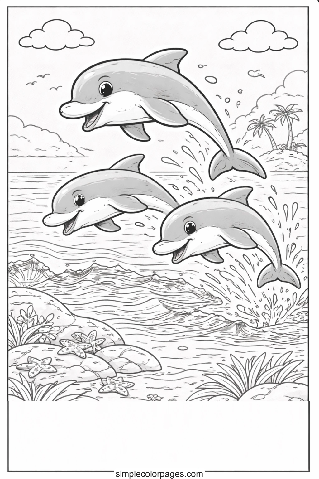 Preview of Dolphins Jumping Together Coloring Page