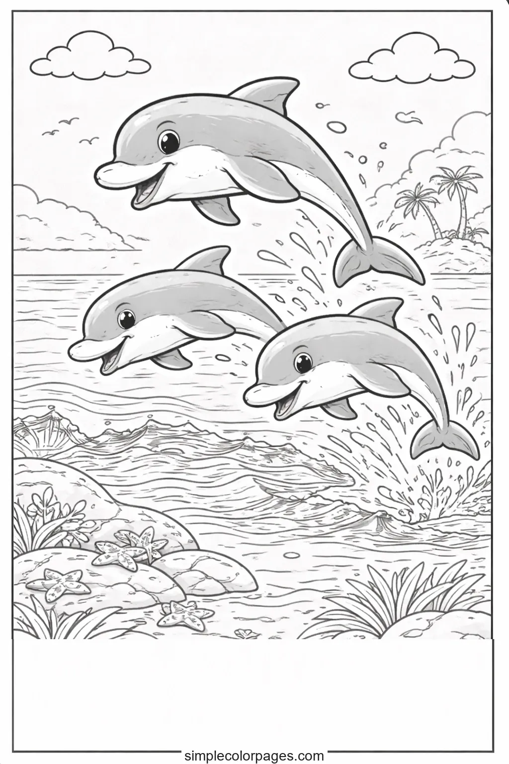 Preview of Dolphins Jumping Together Coloring Page