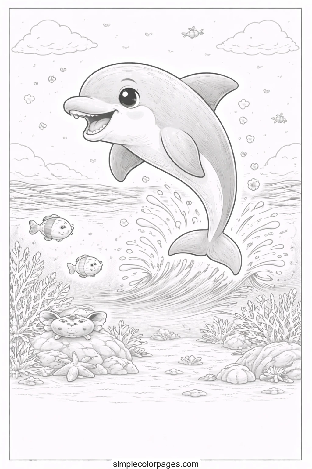 Preview of Playful Dolphin Coloring Page
