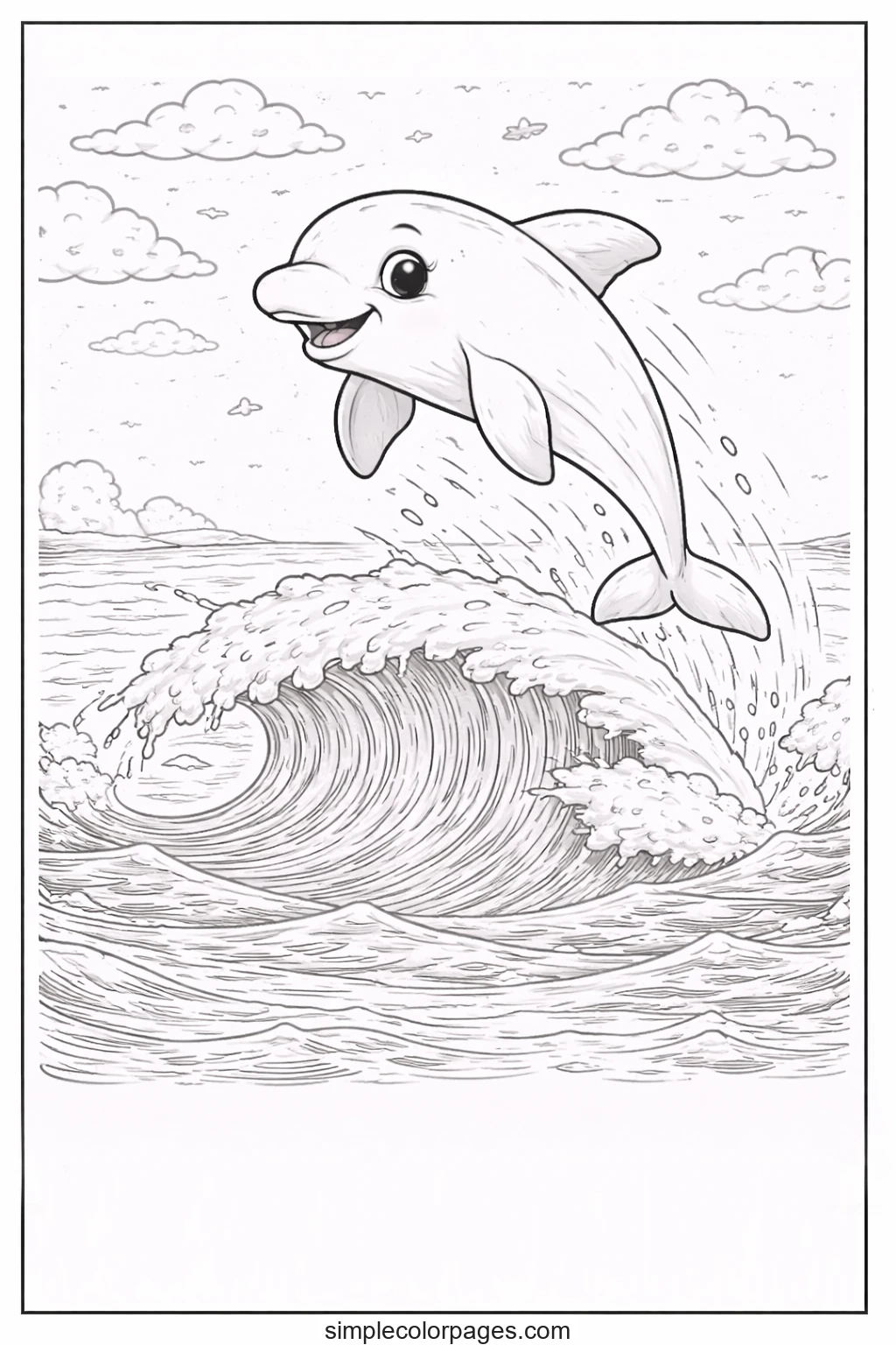 Preview of Dolphin Jumping Over Wave Coloring Page
